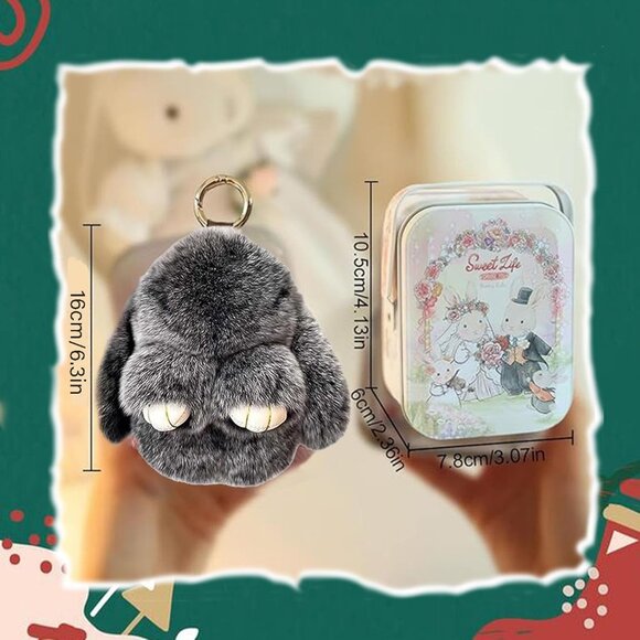 Bunnylulu Keychain with Box, Frost Gray Tin Bunny Cute Plush Keychain - Picture 6 of 7